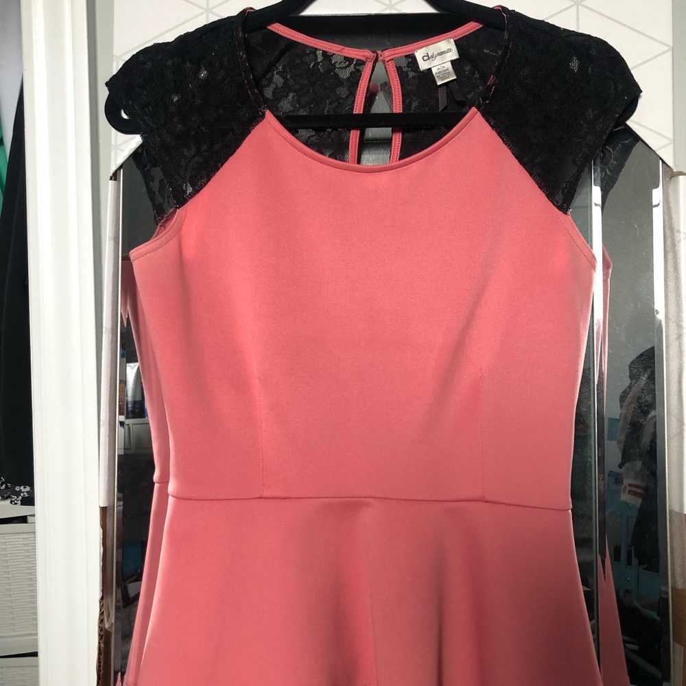 Dynamite Pink Peplum Top w/ Black Lace back
